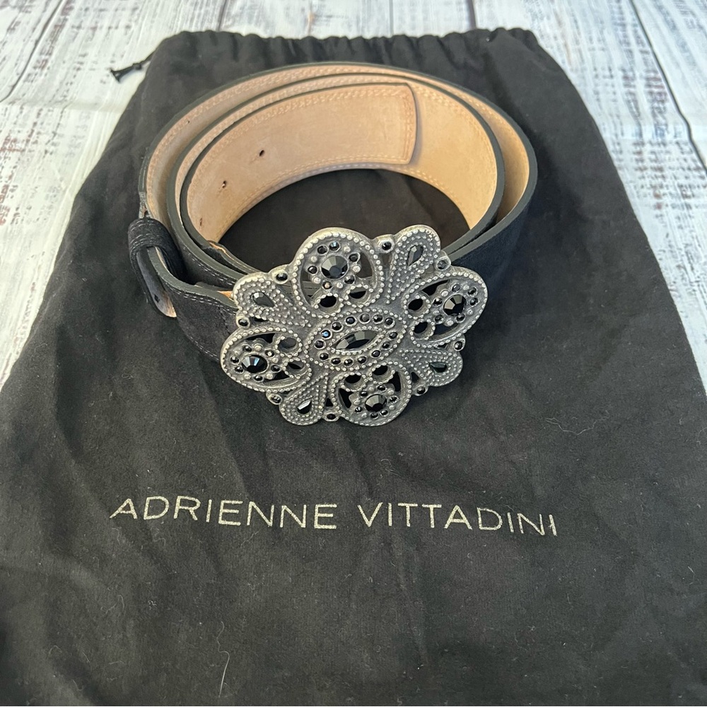 ADRIENNE VITTADINI leather suede black belt with dust bag NWT made in Italy
